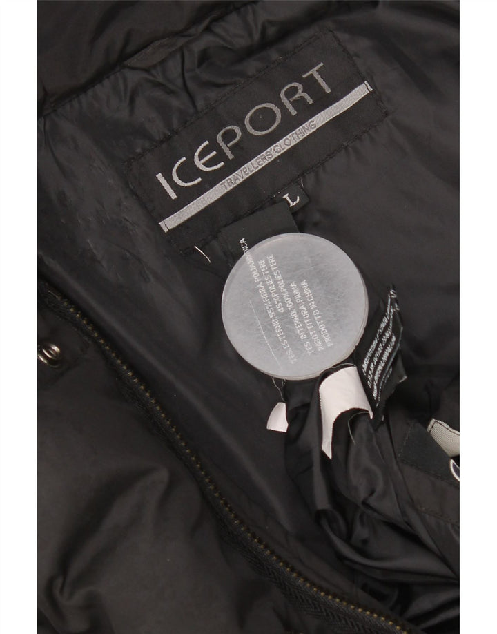 Iceport Γυναικείο μπουφάν με κουκούλα με επένδυση UK 40 μεγάλο μαύρο πολυαμίδιο