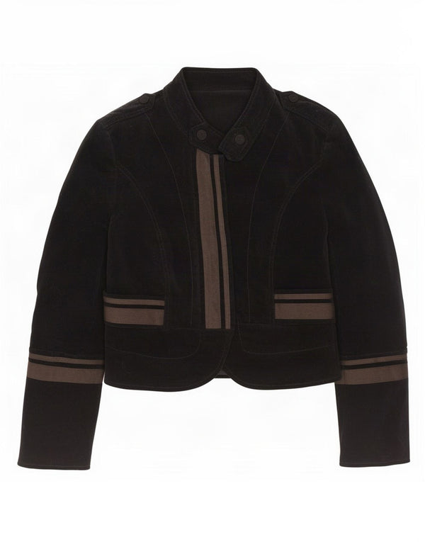 Zara Γυναικείο Crop Military Jacket UK 14 Large Navy Blue Colourblock Βαμβακερό
