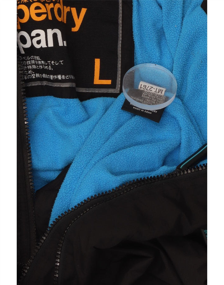 SUPERDRY Γυναικείο Μπουφάν με κουκούλα αντιανεμικό UK 16 μεγάλο μαύρο νάιλον