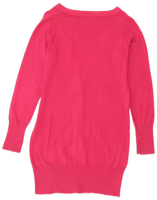 Zara Γυναικεία Ζακέτα Longline UK 14 Large Pink Cotton