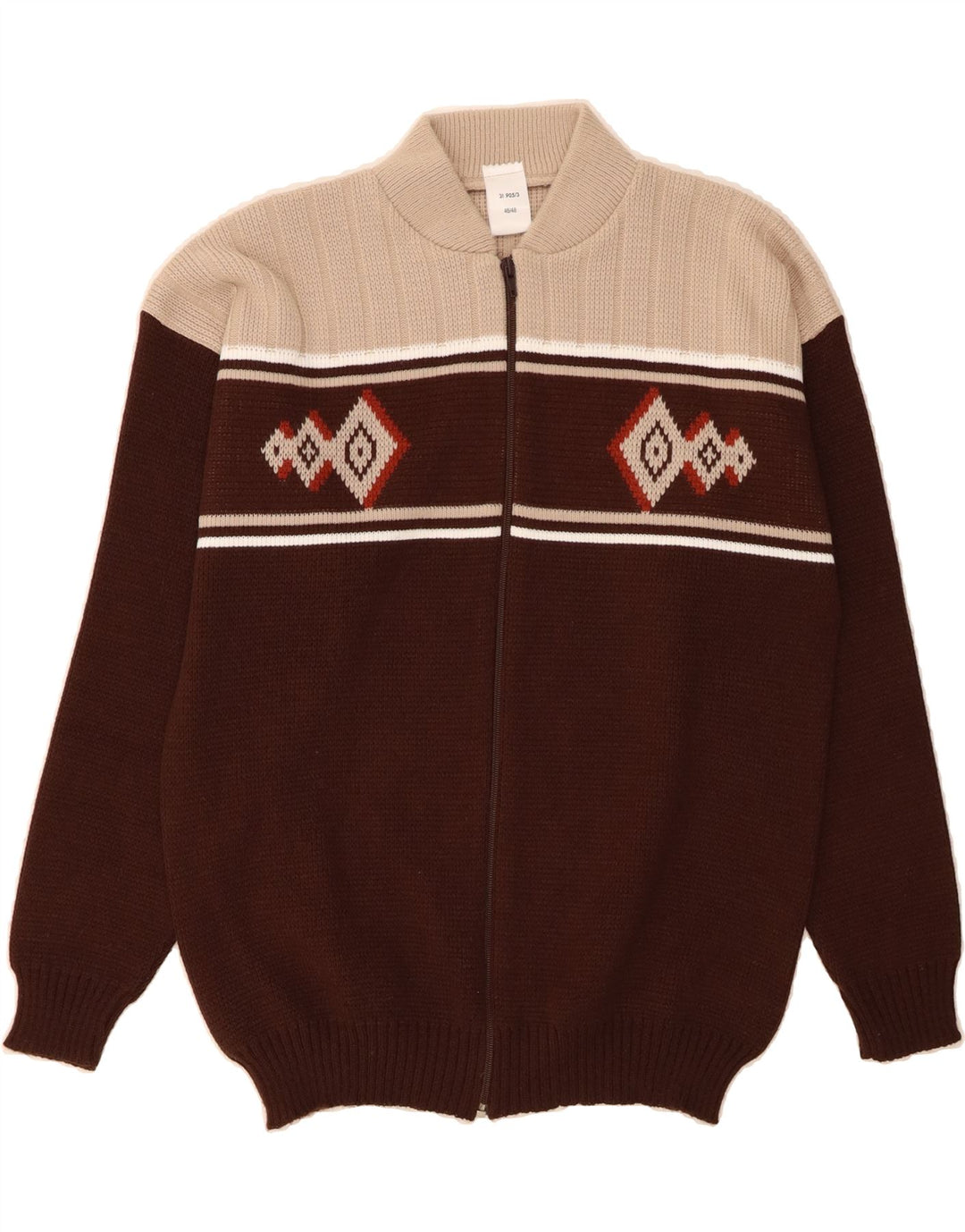 VINTAGE Mens Cardigan Sweater IT 46/48 Medium Brown Argyle/Diamond Vintage Vintage and Second-Hand Vintage from Messina Hembry 