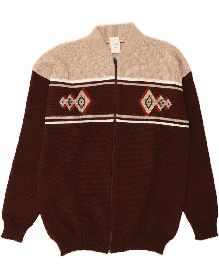 VINTAGE Mens Cardigan Sweater IT 46/48 Medium Brown Argyle/Diamond Vintage Vintage and Second-Hand Vintage from Messina Hembry 