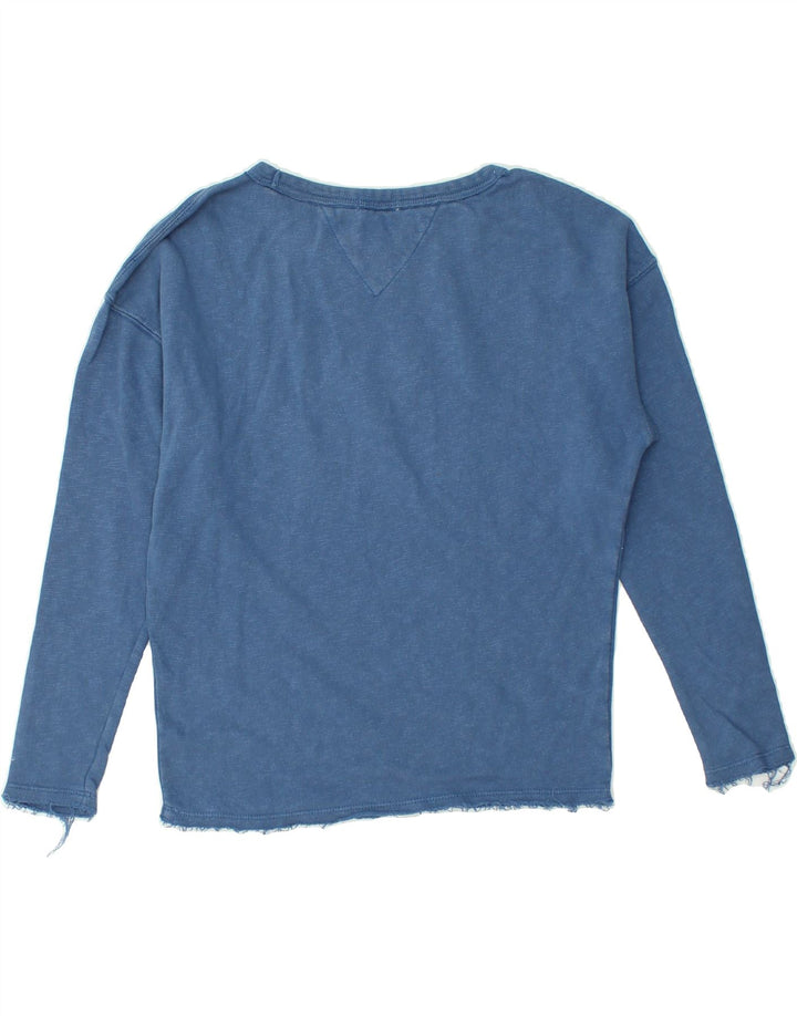 TOMMY HILFIGER Womens Graphic Top Long Sleeve UK 6 XS Blue Cotton | Vintage Tommy Hilfiger | Thrift | Second-Hand Tommy Hilfiger | Used Clothing | Messina Hembry 