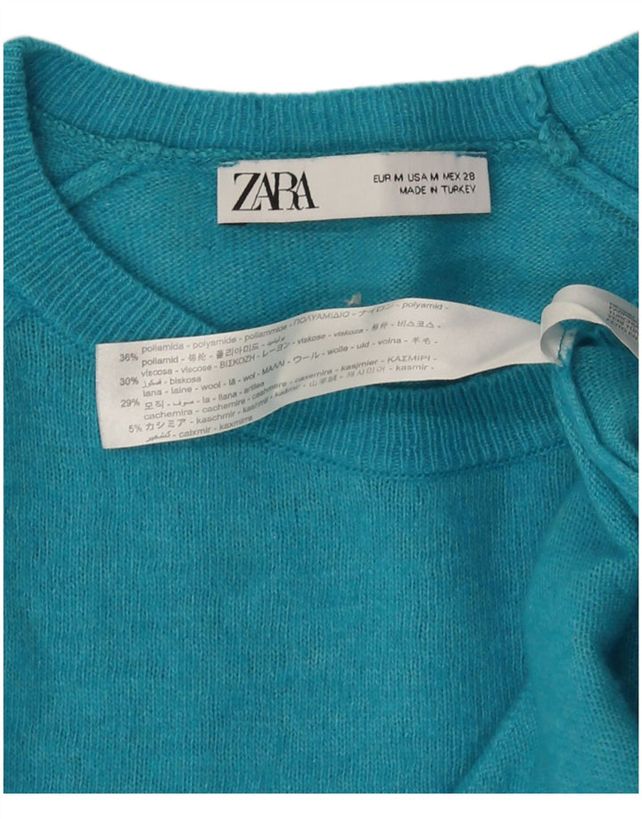 Zara γυναικείο πουλόβερ με λαιμόκοψη UK 12 μεσαίο τιρκουάζ πολυαμίδιο