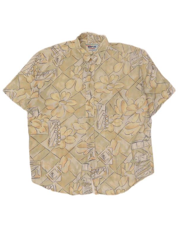Wampum Mens Short Sleeve Shirt XL Yellow Floral Viscose