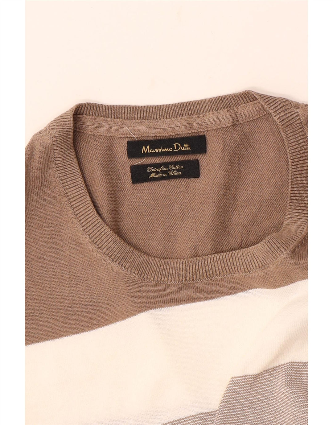 MASSIMO DUTTI Ανδρικό T-Shirt Top μεγάλο μπεζ ριγέ βαμβακερό