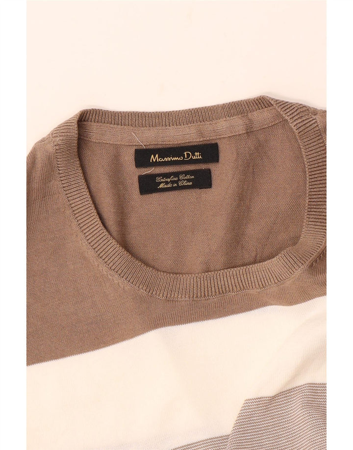 MASSIMO DUTTI Ανδρικό T-Shirt Top μεγάλο μπεζ ριγέ βαμβακερό