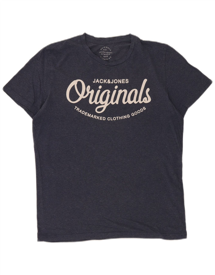 Ανδρικό γραφικό μπλουζάκι Jack & Jones Τοπ μεσαίου μπλε βαμβακερό