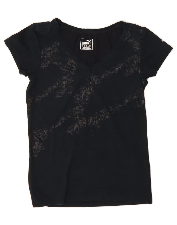 PUMA Womens T-Shirt Top UK 14 Medium Black Geometric Cotton Vintage Puma and Second-Hand Puma from Messina Hembry 