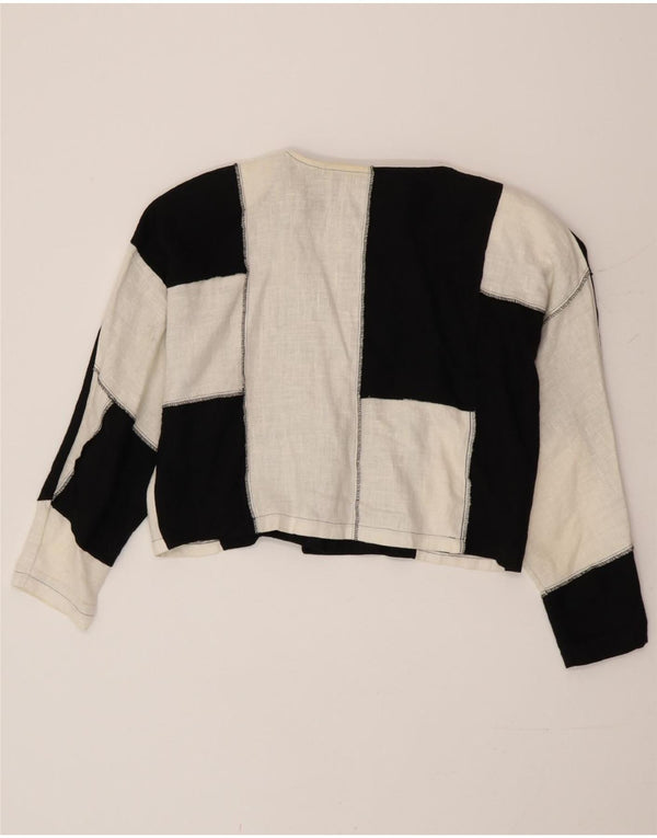 Vintage Γυναικεία Loose Fit Bolero Top UK 14 Medium Black Colourblock Λευκά είδη
