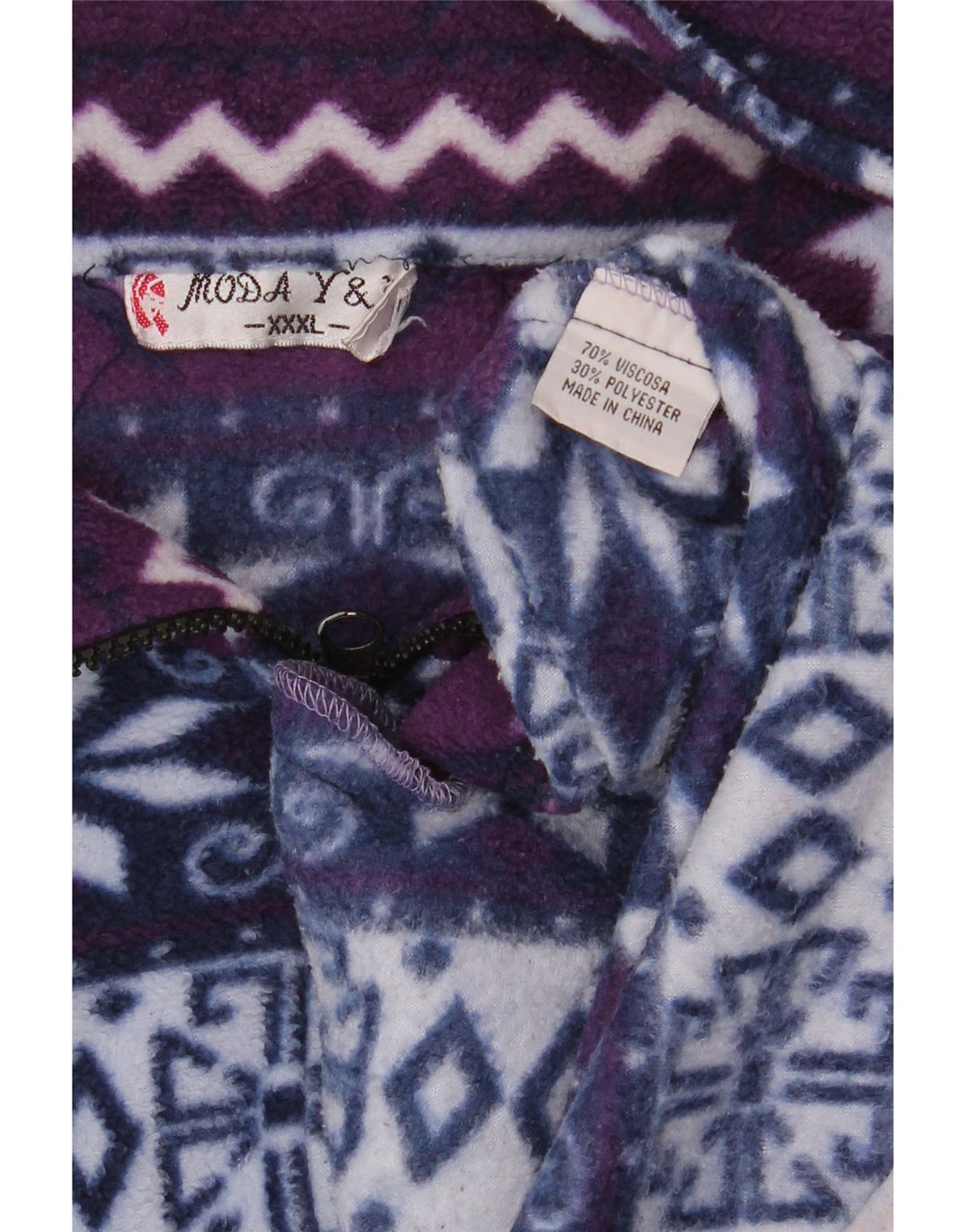 VINTAGE Γυναικείο Fleece Jacket UK 22 3XL Purple Fair Isle Viscose