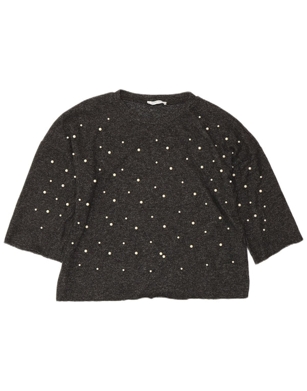 ZARA Γυναικείο υπερμεγέθη Crop Top 3/4 μανίκι UK 10 Small Grey Viscose