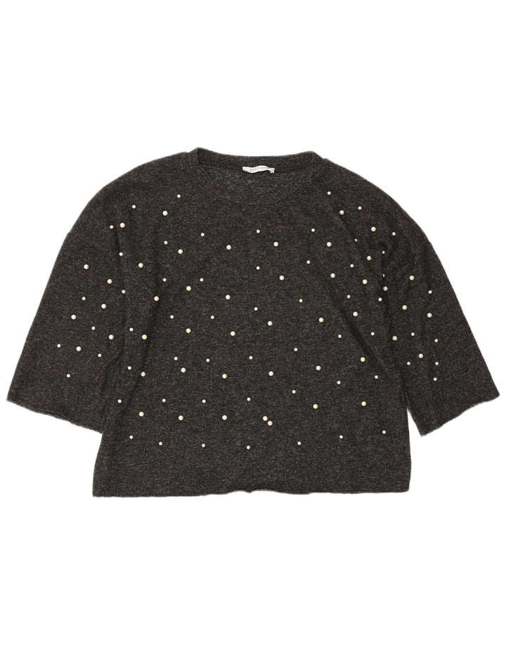 ZARA Γυναικείο υπερμεγέθη Crop Top 3/4 μανίκι UK 10 Small Grey Viscose