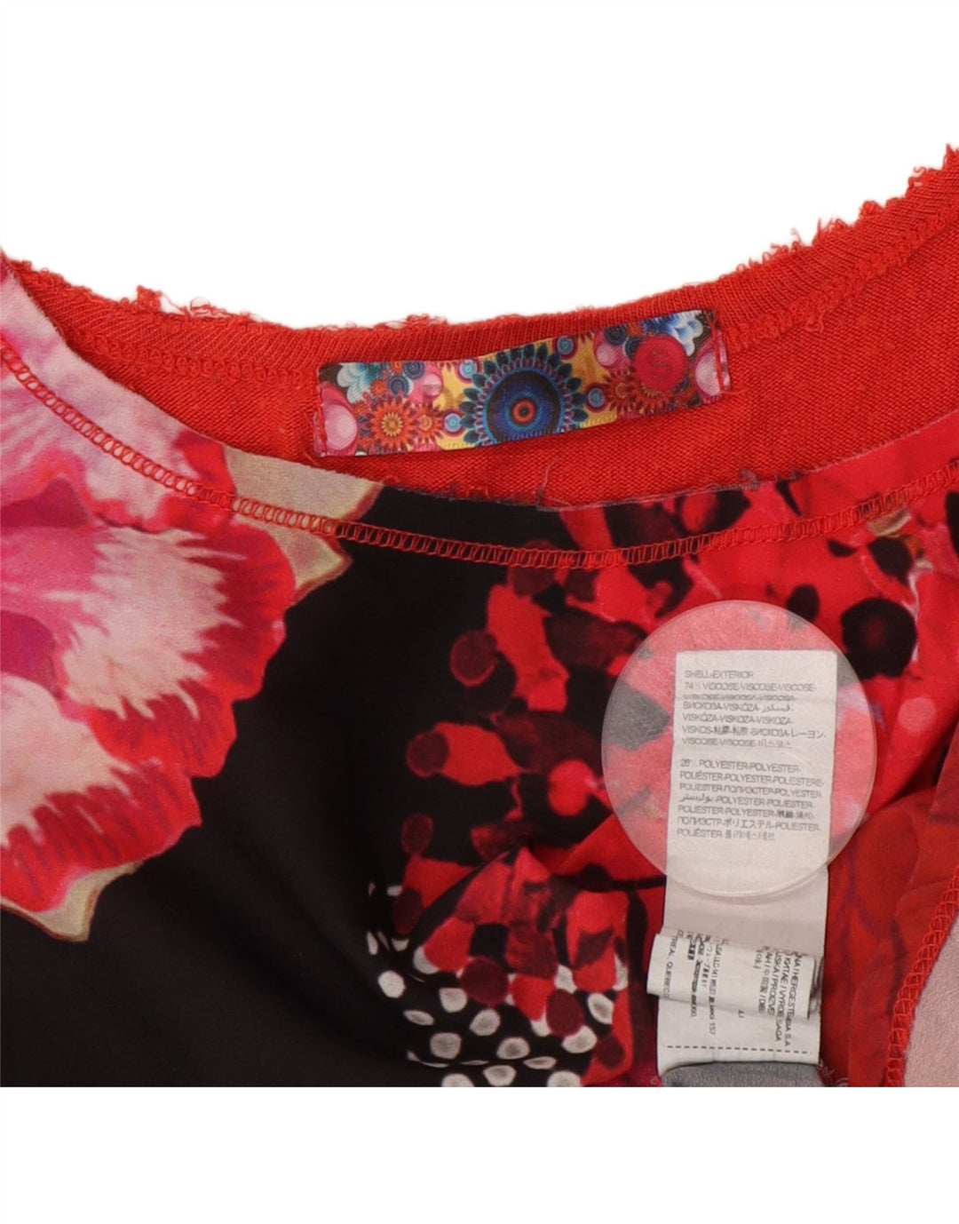 Desigual γυναικείο μπλουζάκι με τρελό σχέδιο υπερμεγέθη τοπ 10 μικρών κόκκινων λουλουδιών