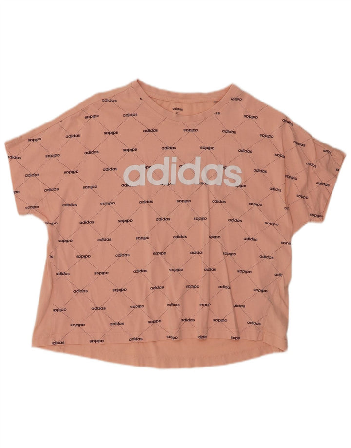 Γυναικείο γραφικό μπλουζάκι ADIDAS Oversized Crop Top UK 8/10 Μικρό ροζ βαμβακερό