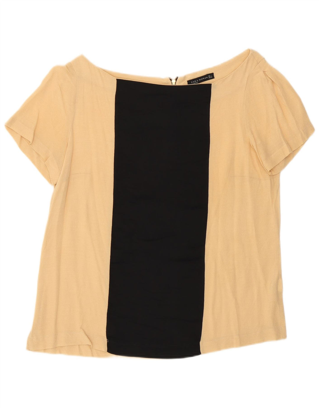 Zara Γυναικεία Μπλούζα Τοπ UK 16 Large Beige Colourblock Viscose