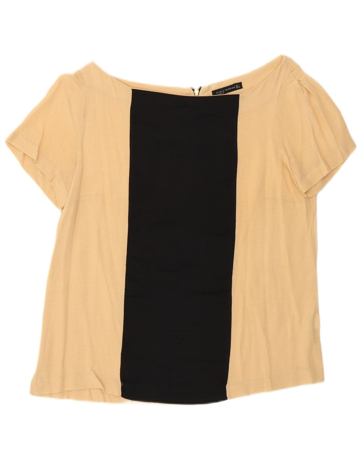 Zara Γυναικεία Μπλούζα Τοπ UK 16 Large Beige Colourblock Viscose