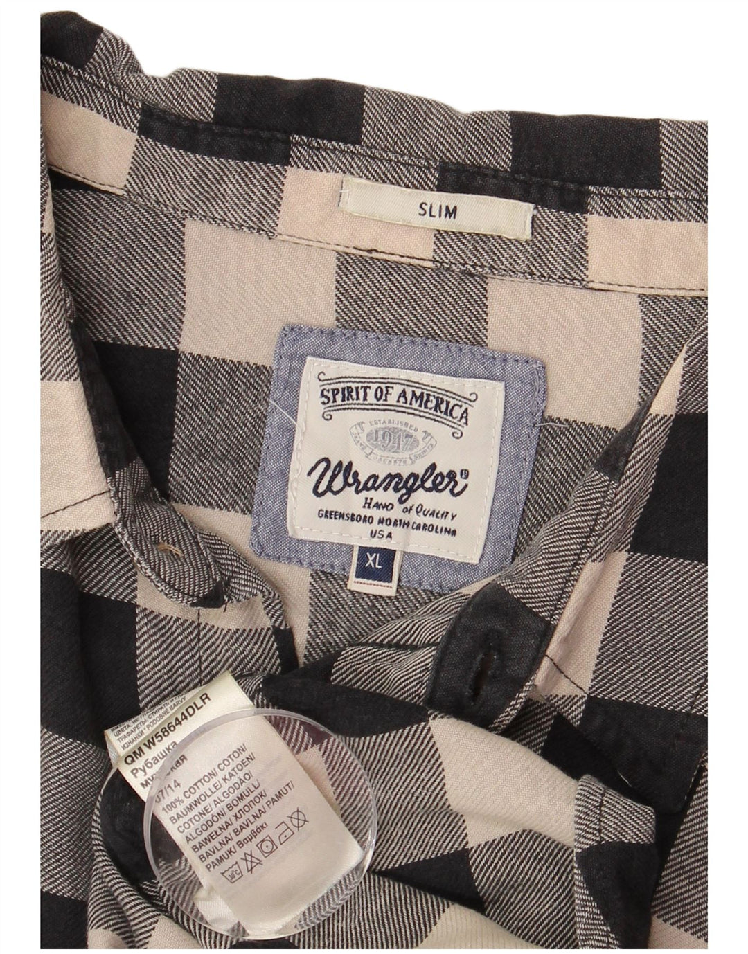 Ανδρικό Slim Flannel πουκάμισο WRANGLER XL Μαύρο βαμβακερό Gingham