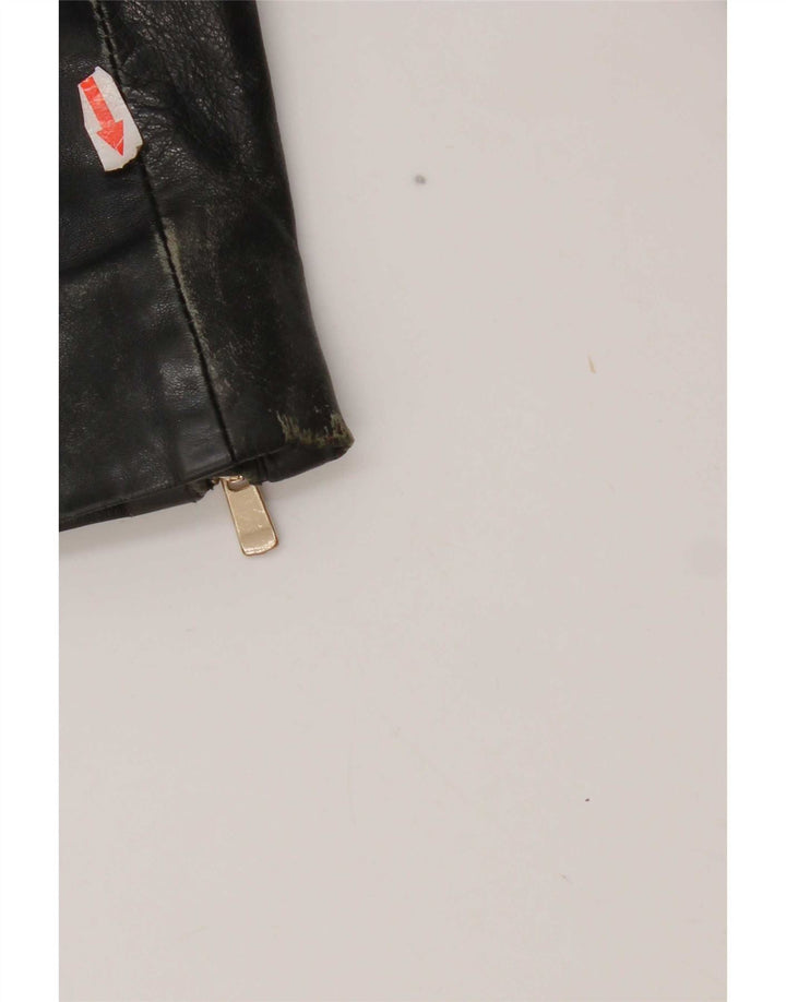 Mango Womens Crop Leather Jacket UK 10 Small Black