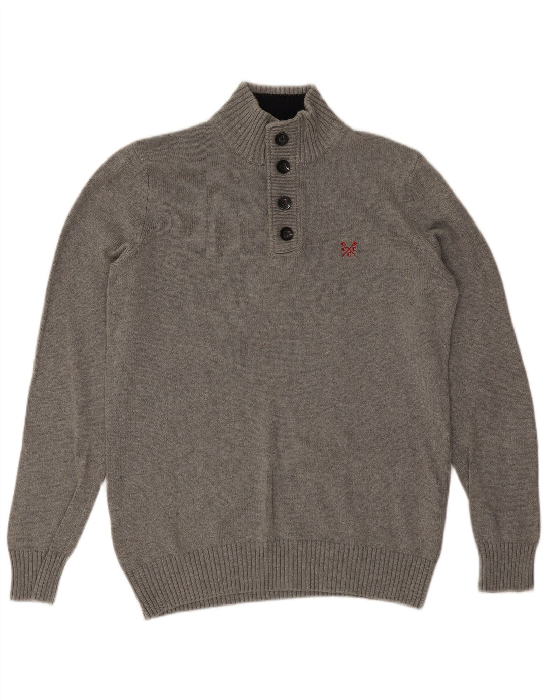 Crew Clothing Ανδρικό πουλόβερ με λαιμό με κουμπιά μεγάλο γκρι βαμβακερό