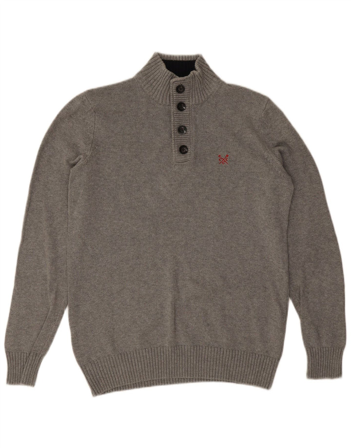 Crew Clothing Ανδρικό πουλόβερ με λαιμό με κουμπιά μεγάλο γκρι βαμβακερό