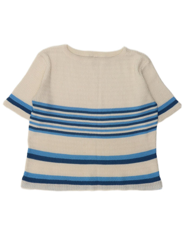 VINTAGE Γυναικείο πουλόβερ με λαιμόκαυστο UK 16 μεγάλο λευκό ριγέ