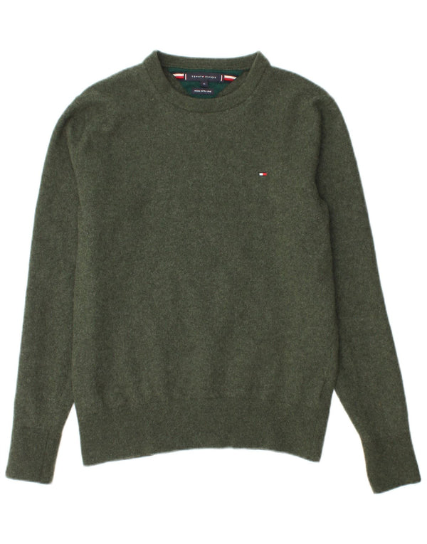 TOMMY HILFIGER Boys Crew Neck Jumper πουλόβερ 13-14 ετών XL πράσινο μαλλί