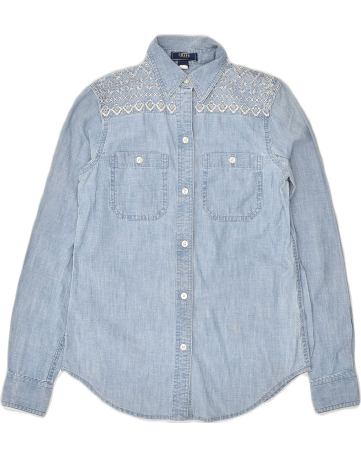 CHAPS Womens Denim Shirt UK 6 XS Blue Cotton | Vintage Chaps | Thrift | Second-Hand Chaps | Used Clothing | Messina Hembry 
