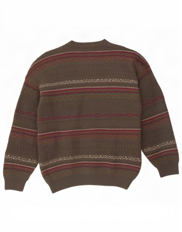 Vintage Ανδρικό πουλόβερ με λαιμόκοψη XL Καφέ Fair Isle Acrylic