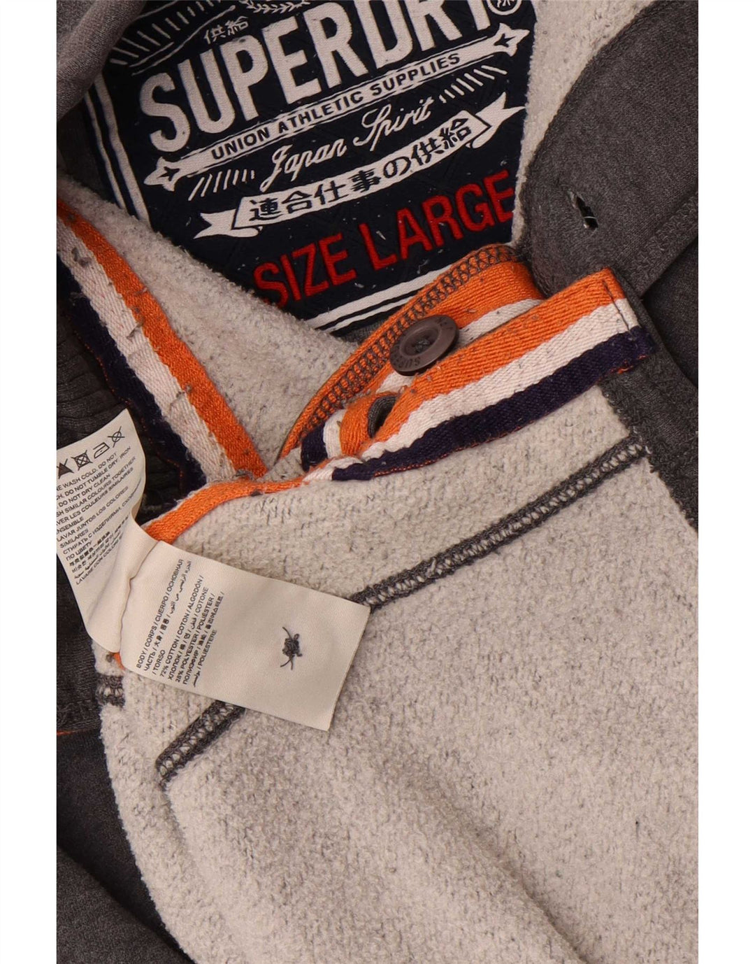Ανδρικό φούτερ με γραφικό λαιμό με κουμπιά Superdry Jumper μεγάλο γκρι βαμβακερό