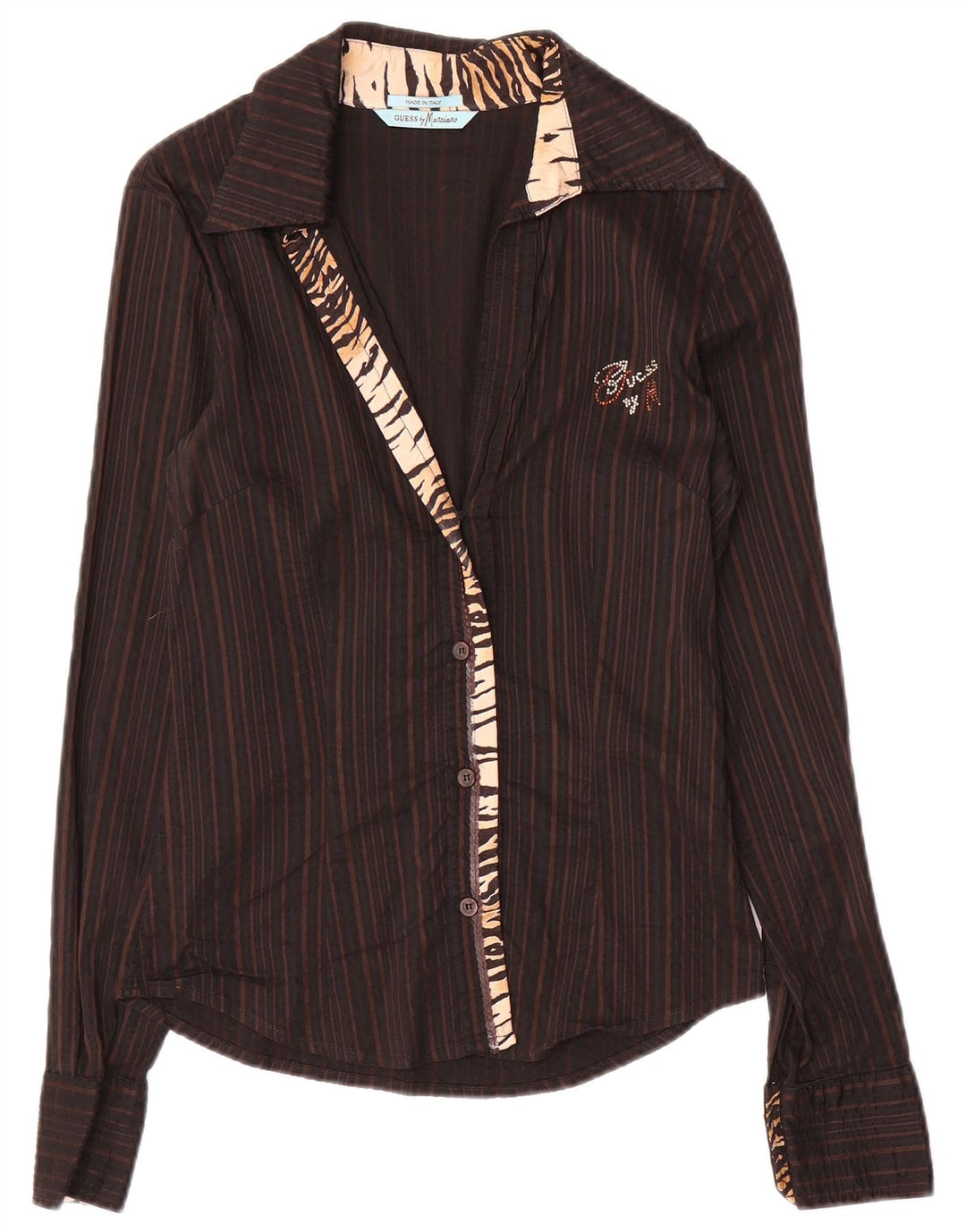 Guess By Marciano Γυναικείο πουκάμισο IT 42 Μεσαίο Καφέ Ριγέ