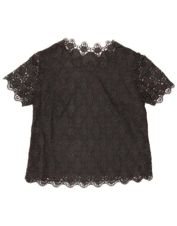 Vintage γυναικεία μπλούζα τοπ UK 14 Large Black Floral