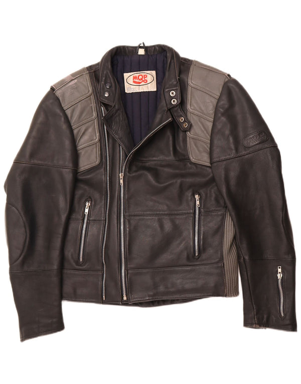 MQP Ανδρικό Δερμάτινο Μπουφάν Biker UK 46 3XL Μαύρο Colourblock Δερμάτινο