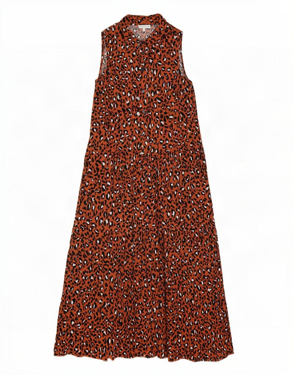 Warehouse Γυναικείο Αμάνικο Maxi Φόρεμα UK 10 Small Brown Animal Print