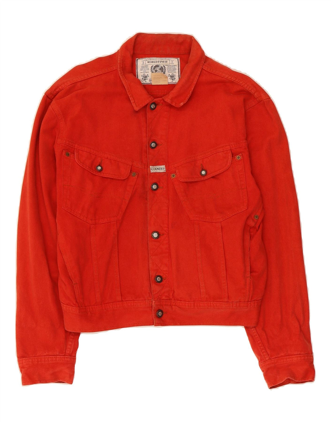 COUNTRY Womens Denim Jacket UK 18 XL Red Cotton Vintage Country and Second-Hand Country from Messina Hembry 