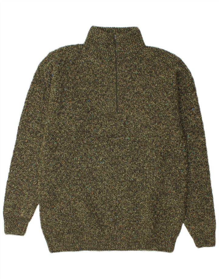 Vintage ανδρικό πουλόβερ με φερμουάρ με μεσαίο χακί φλιτζάνι