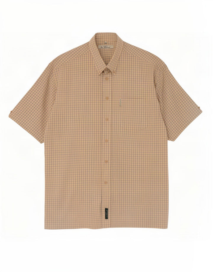 Ανδρικό κοντομάνικο πουκάμισο Ben Sherman, μεσαίο μπεζ από βαμβακερό Gingham