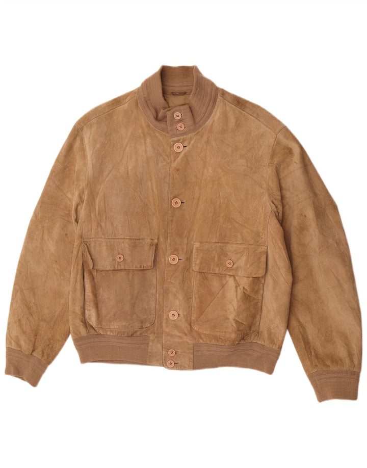 Vintage Ανδρικό Suede Bomber Jacket EU 48 Medium Beige Leather