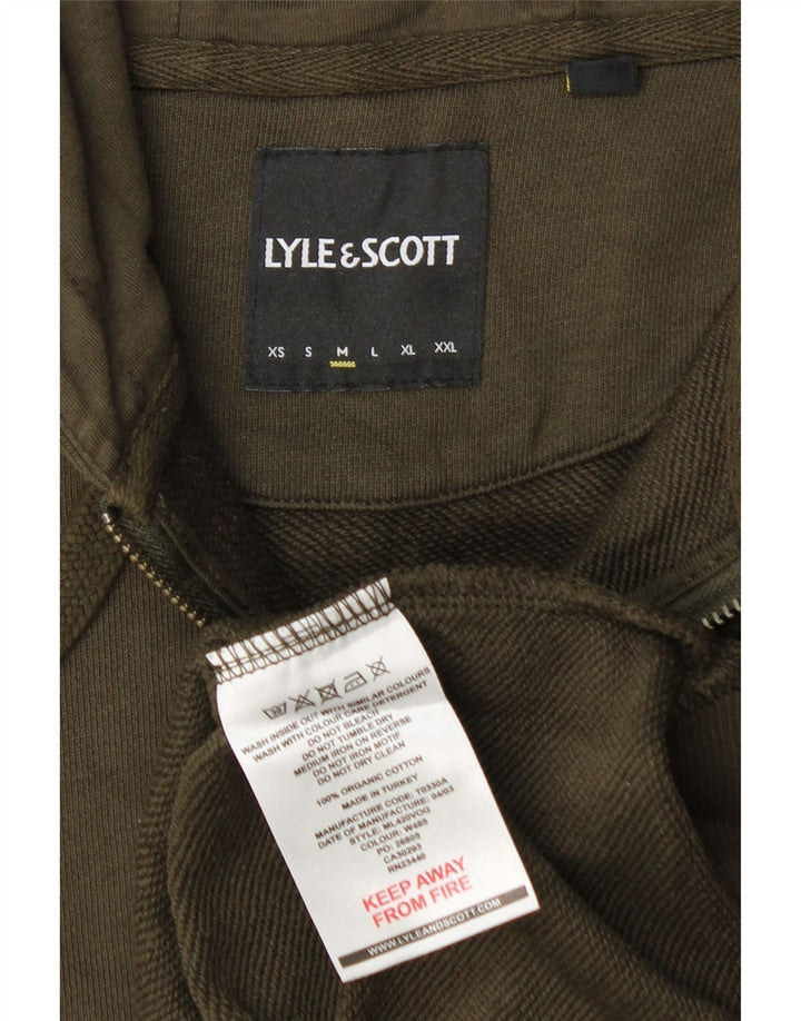 Ανδρικό πουλόβερ με κουκούλα με φερμουάρ Lyle & Scott από μεσαίο χακί βαμβακερό
