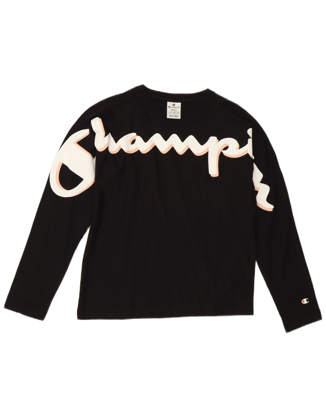 CHAMPION Γυναικείο Γραφικό Τοπ μακρυμάνικο UK 10 Small Black