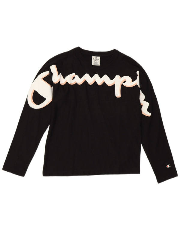 CHAMPION Γυναικείο Γραφικό Τοπ μακρυμάνικο UK 10 Small Black