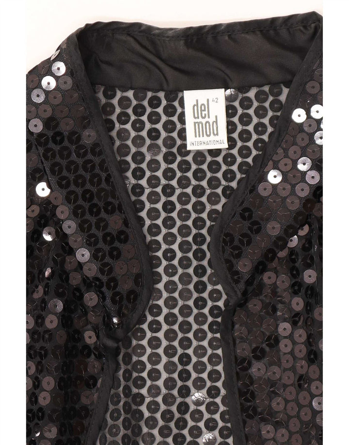 Del Mod Γυναικεία See Through Sequin Cardigan Top EU 42 Large Black Polyester