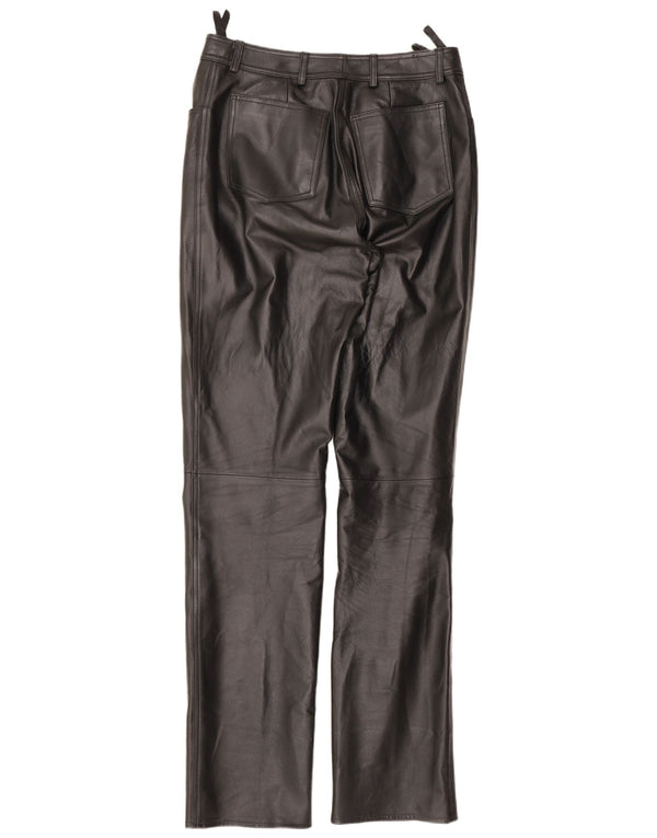 Vintage γυναικείο ίσιο δερμάτινο παντελόνι UK 12 Medium W28 L33 Μαύρο