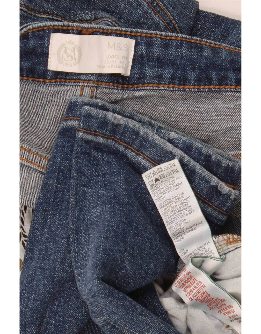 Ανδρικά φαρδιά τζιν Marks & Spencer W38 L31 Navy Blue Cotton
