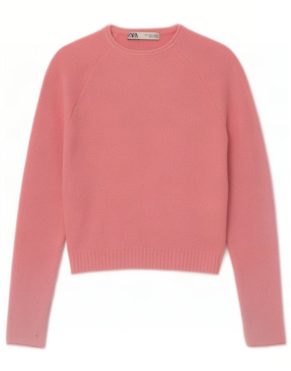 Zara Γυναικείο πουλόβερ με λαιμόκοψη Crop UK 8 Small Pink Nylon