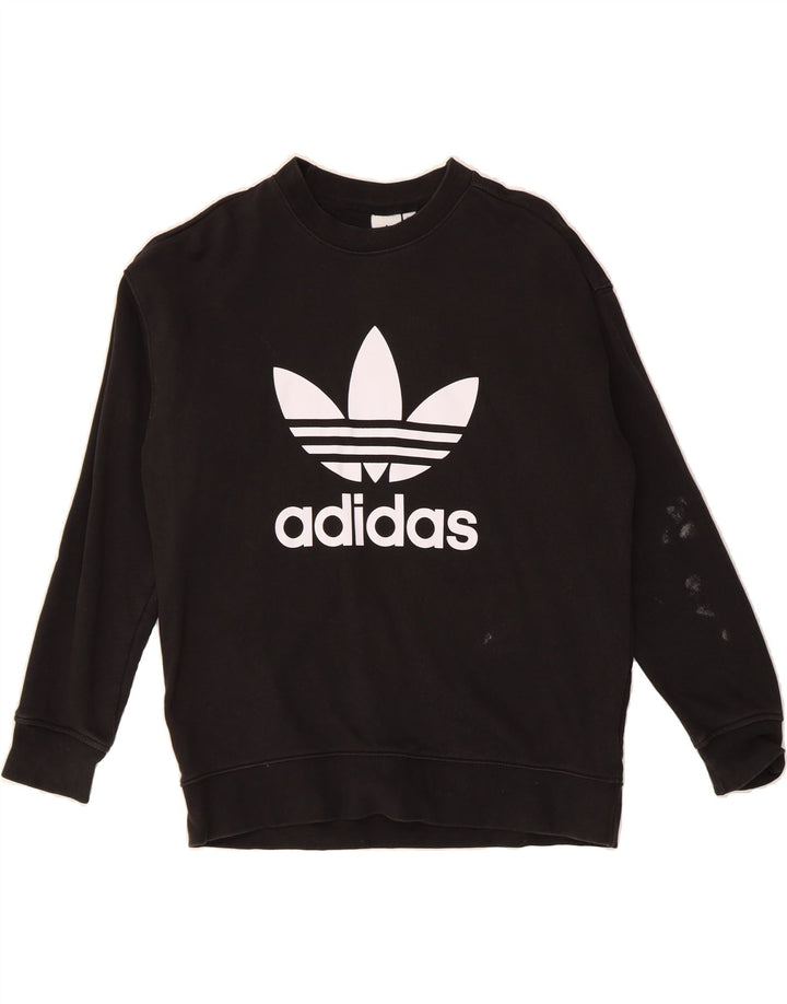 ADIDAS Womens Oversized Graphic Sweatshirt Jumper UK 10 Small  Black Vintage Adidas and Second-Hand Adidas from Messina Hembry 