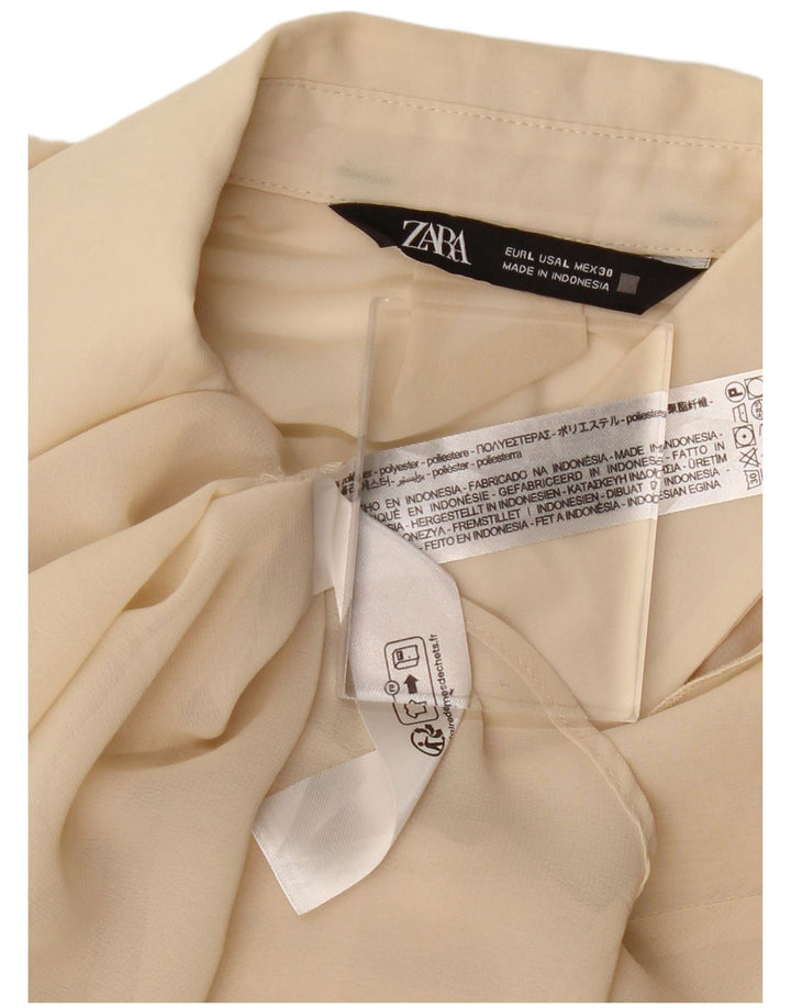 ZARA Γυναικείο πουκάμισο με βολάν μπλούζα UK 14 Large Beige Polyester