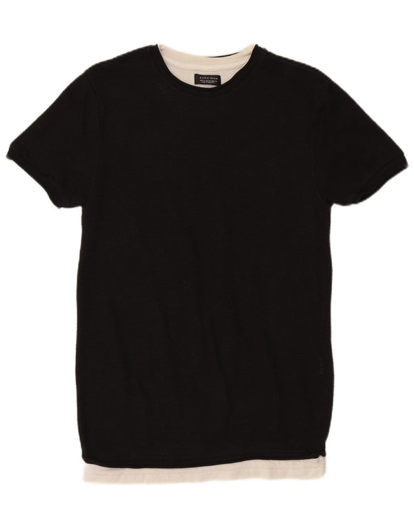 ZARA Mens T-Shirt Top Medium Black Cotton