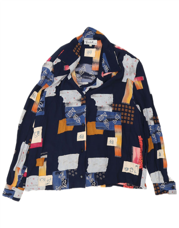 Vintage Γυναικείο πουκάμισο Loose Fit Μπλούζα IT 42 Medium Navy Blue Patchwork