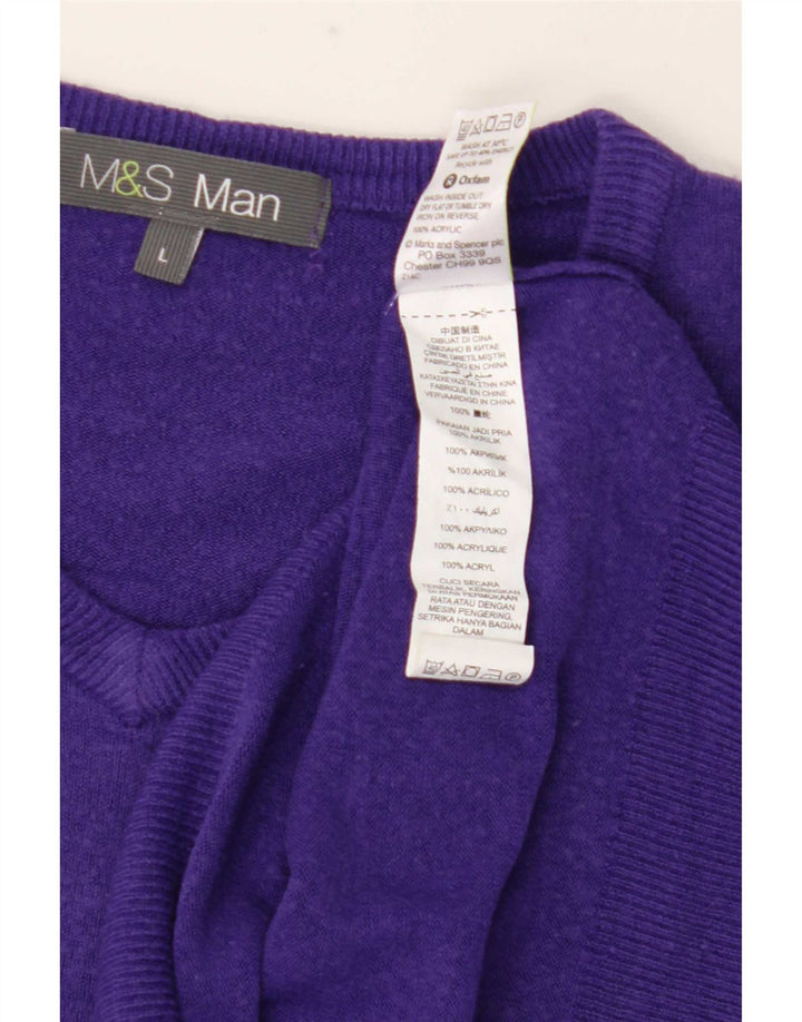 Marks & Spencer Ανδρικό πουλόβερ με λαιμόκοψη με λαιμόκοψη μεγάλο μωβ ακρυλικό